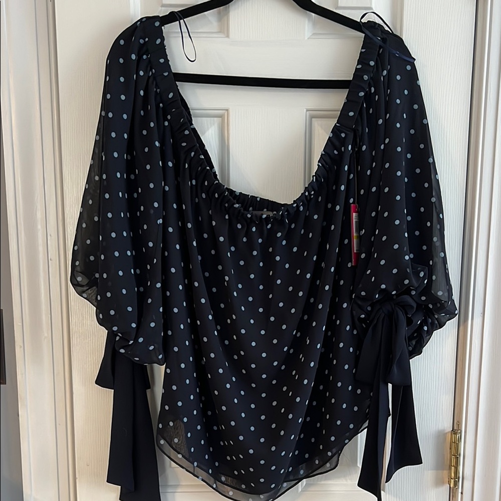 Vince Camuto Blue Ruffled Blouse with Flutter Sleeves